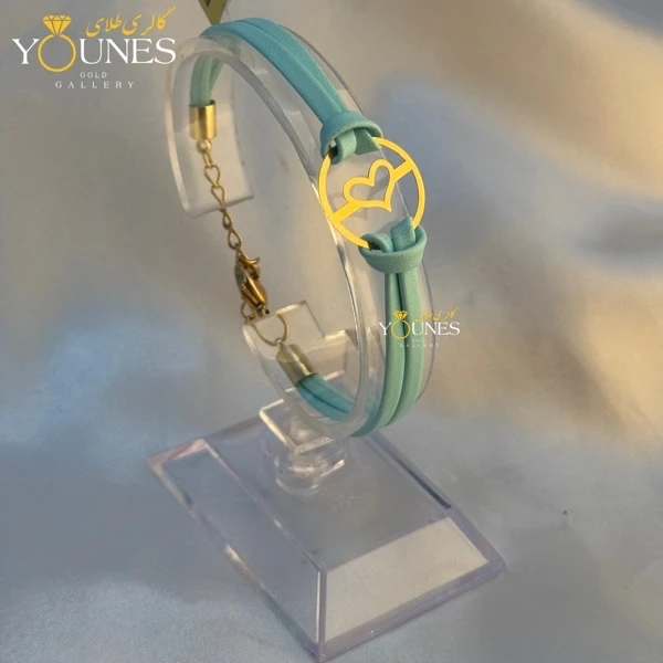 دستبند طلا چرم دولاین قلب توخالی